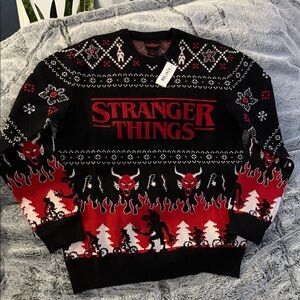 Stranger Things Black and Red Crewneck Sweater